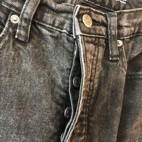 Old Navy  Womens Jeans Sky Hi Straight Slim Pocket Distressed Button Fly Black 4P