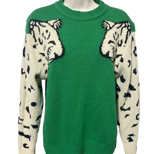 Snow Leopard Green long sleeve Sweater Trendy Crewneck Sweater women size S/M