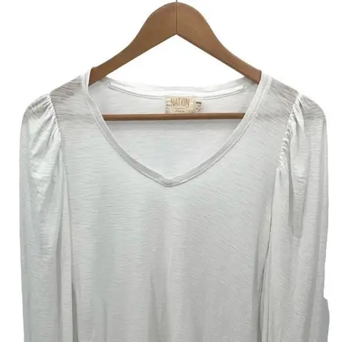 Nation Ltd Womens Puff Sleeves V-Neck Slub Pima Cotton Long Sleeve Top White XS