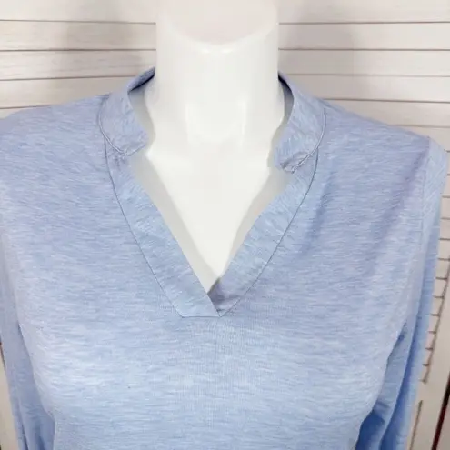 Heathered V Neck Roll Tab Long Sleeve Henley T Shirt Blue Large