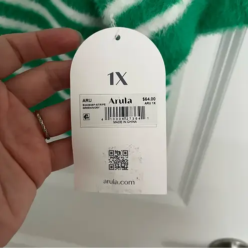 NEW Arula Green Striped Sweater Top Plus Size 1X NWT