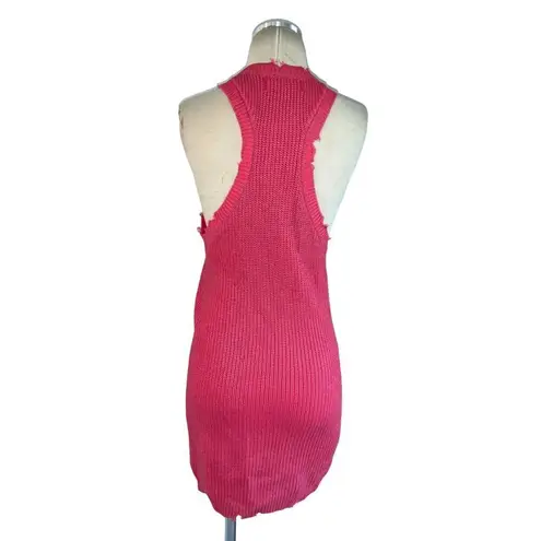 SER.O.YA Yonit Tank Dress in Watermelon Medium Womens Knit Distressed Mini Pink