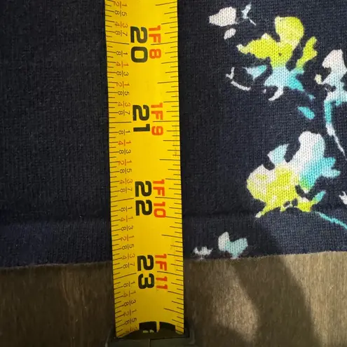 Alfred Dunner PL Floral 3/4 Sleeve Top Navy Cotton Knit Rhinestone Sparkle