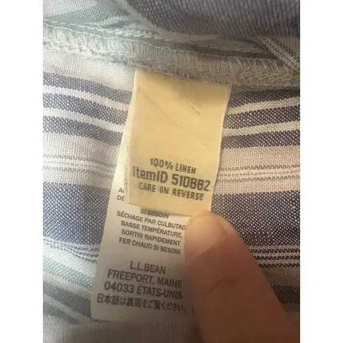 L.L. Bean 100% Linen Pants 18W Blue Striped Elastic Waist Wide Leg Pull On