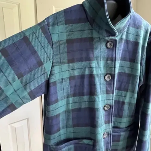 Vermont Country Terry Plaid Fleece Cardigan Sweater Plush Cozy Top Jacket Size M Blue Size M