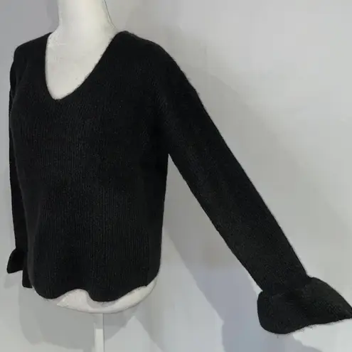 VERO MODA New Ruffle Cuff Sweater Long Sleeve V-Neck Pullover Black