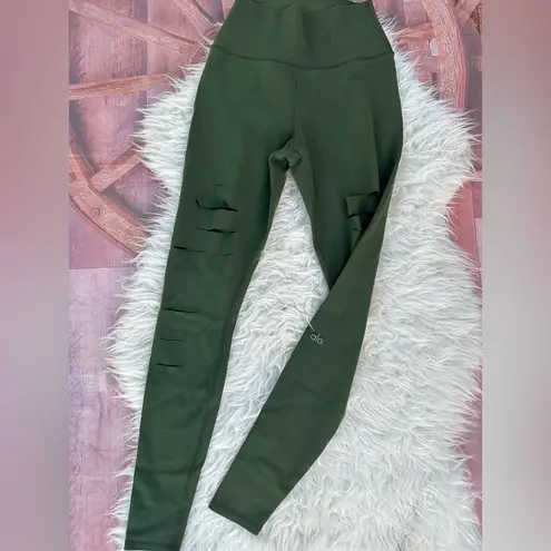 Alo Yoga  High Waist Ripped Warrior Legging Hunter Green Pants
