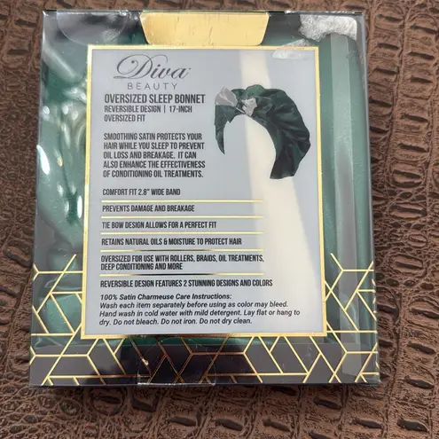 Diva Beauty Oversized Satin Bonnet Green Reversible 17” Sleep Cap with Bow