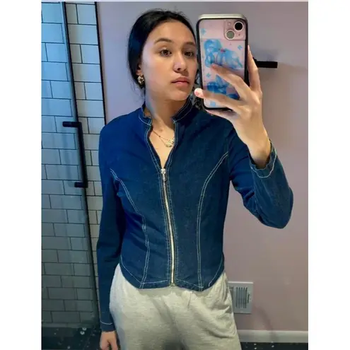 Frederick's of Hollywood Lightweight Dark Denim Jean Fitted Zip Jacket Fits XS