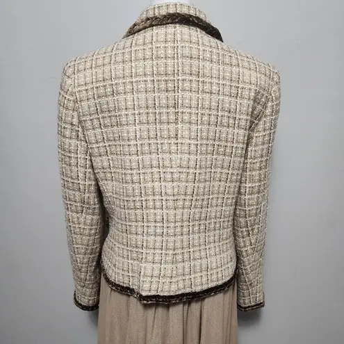 ABS Allen Schwartz Allen by Allen B. Schwartz neutral tan tweed brown velvet trim blazer size 14