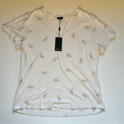 Rails  White Cara Glitter Lemon V Neck T-shirt Size Large NWT