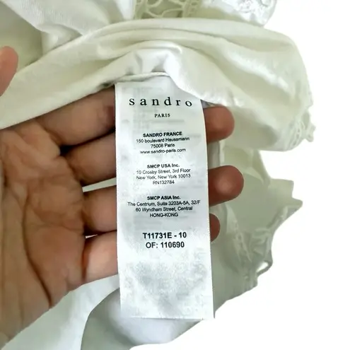 Sandro Paris White Lace Trim Womens Blouse