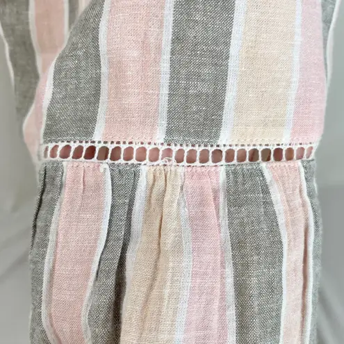 Caslon New  Cabana Stripe Linen Blend Lattice Trim Tiered Maxi Dress Size Medium