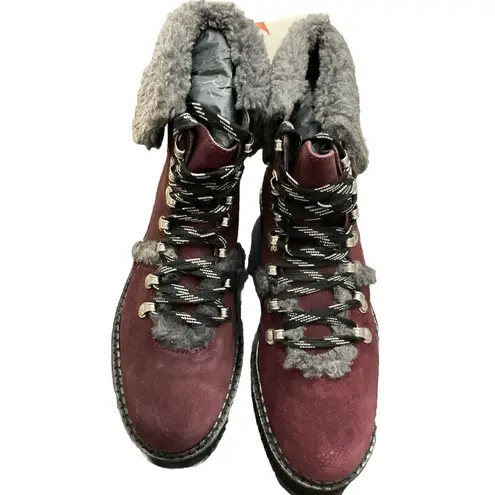 Very Volatile Women’s Size 7.5 Burgundy Leather Fur Hiking Boots. LSH183
