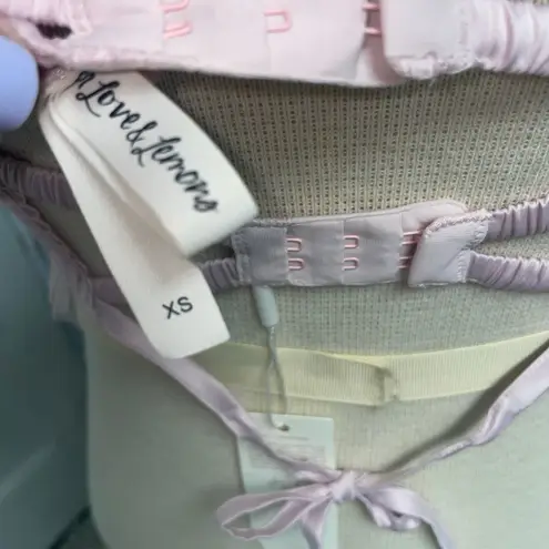 For Love & Lemons Embroidered Hearts Bustier Bra Pink XS NEW NWT Ruffle Bows