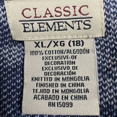 Classic Elements Vintage Women's XL Blue Floral Cardigan Sweater Cotton