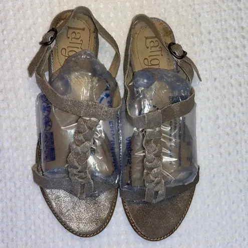 Latigo ANTHROPOLOGIE Dreamy 8.5 Leather Flat Sandals Neutral Metallic Taupe Gray