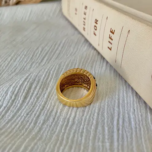 18KGE RSC Blue Glass Statement Ring Covenant Elegant Vintage Sparkly Glam Jewelry