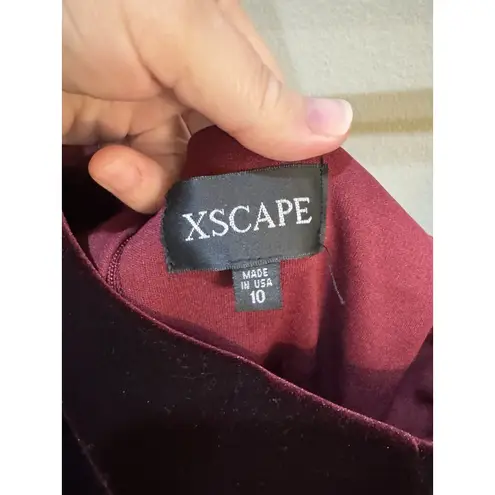 XScape Evening One-Shoulder Ruffle-Trim Velvet Gown Burgundy Size 10 NWT