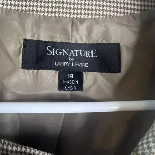 Signature by Larry Levine Cropped Brown Houndstooth Blazer Jacket Size 14