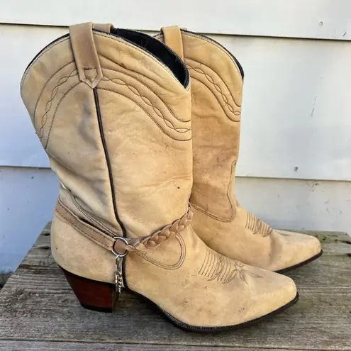Vintage 80s Acme Cowgirl Western Rockabilly Biker Boots Chain Harness 8 1/2 Size 8.5