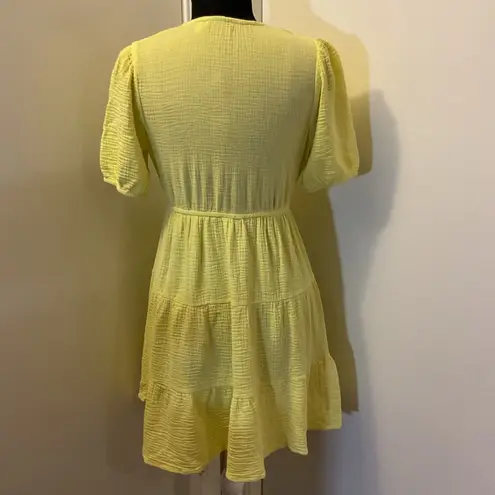 RDI 7. Yellow Short Sleeve V-Neck Tiered Dress 100% Cotton Size XS