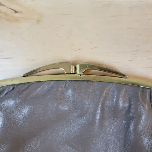 Vintage Clasp Clutch Pocketbook Womens 7" Gray Gold Frame Purse Evening Bag