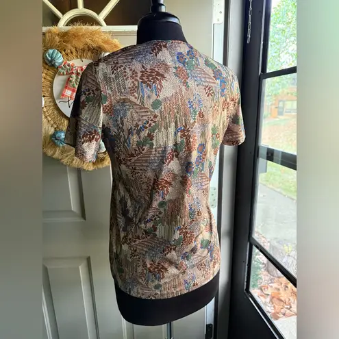 Vintage Frayne woodland knit short sleeve blouse, size medium Brown