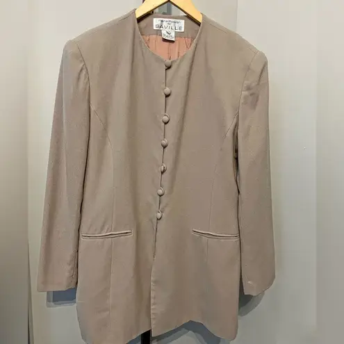 Vintage Rena Rowan for Saville Taupe Longline Blazer Minimalist Power Jacket 8 Size 14
