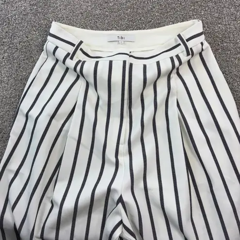 Tibi Womens 8 Black Stripe High Waist Tapered Pleated Retro Menswear Career Boho