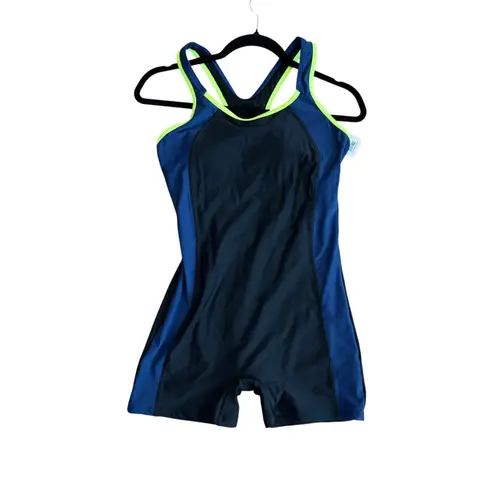 Women's Swimsuit One Piece Blue Black UPF 50+ Yoga Training Medium