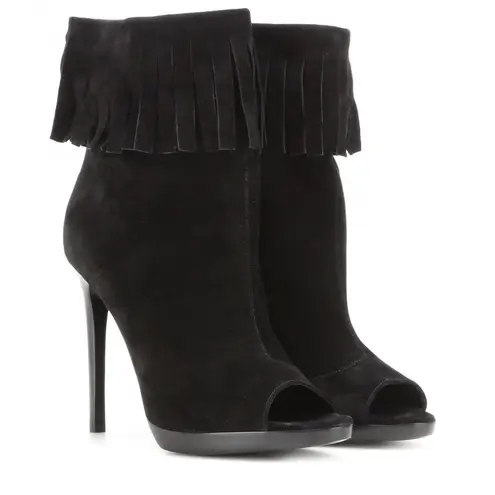 Burberry women’s Pelling Fringed Suede Peep-toe Booties boots IT 37.5 US 7.5