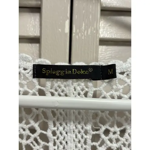 Spiaggia Dolce White Crochet Under Tank 1/2 Wide Sleeve Top Size M Tie Waist