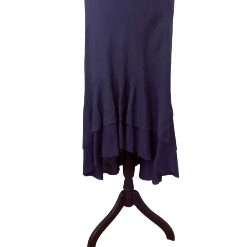 SAGA Made in Italy Ruffle Hem Midi Maxi Linen Dress Blue Size S/M Quiet Luxury