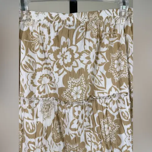 Classic Elements Neutral Floral Crinkle Skirt Large Cotton Tiered Lightweight Boho Midi Skirt New