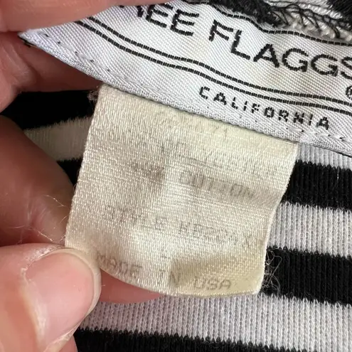 Vintage Three Flaggs Womens Knit T Shirt Top Short Sleeve Pullover Striped Large Black