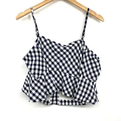 Maje Women's Lapri Cold Shoulder Gingham Blue White Crepe Crop Top New