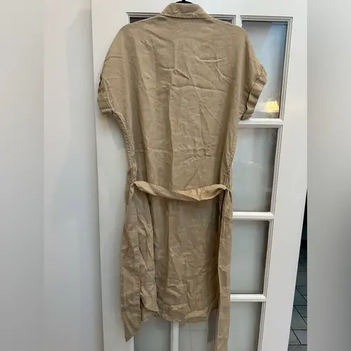 Ralph Lauren LRL  Beige 100% Linen Belted Shirt Midi Dress Button Down Size 6 S