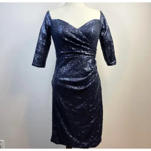 Rene Ruiz Collection Blue sequined ruched Knee Length Event Formal Dress 6