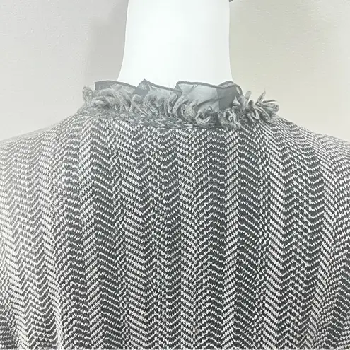 Dana Buchman Gray Knitted Open Front Cardigan Sweater M Ruffled Fringed