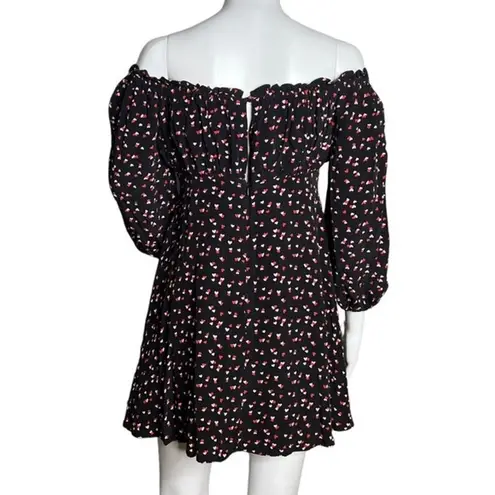 Lovers + Friends  Dress Women Small Black Red Hearts Mini Off Shoulder Party Date