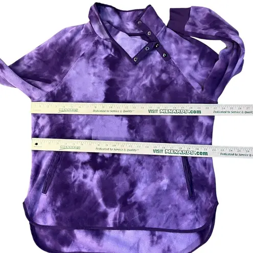 Green Tea Fleece Pullover Womens XL Purple Tie Dye Snap Neck Pockets Used