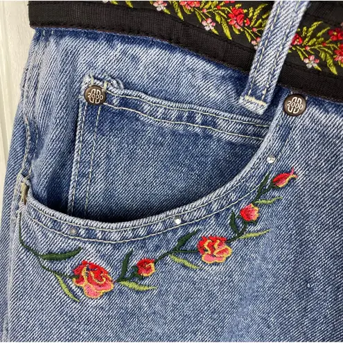 Bill Blass Vintage 90s Y2K Jeans Floral Rose Embroidered Women's Size 12 Boho