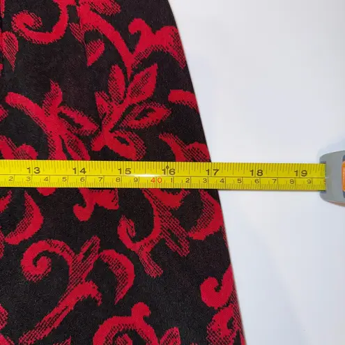 Briggs New York Black Red Floral Pleated Midi Skirt Back Slit Modest Size 8P