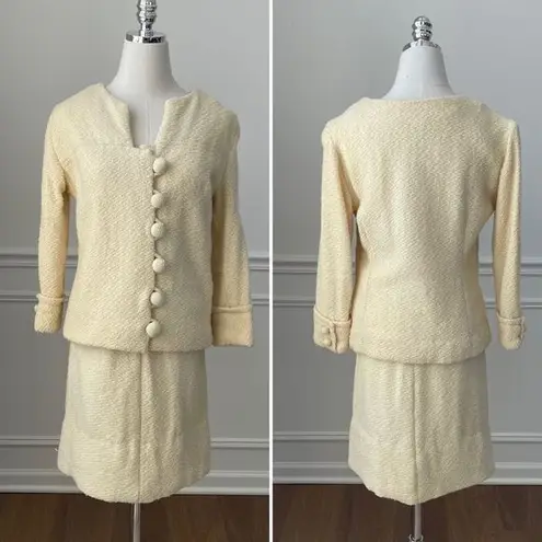 Handmade Vintage 60s Jackie O Kennedy Skirt Suit Jacket Cream XS S