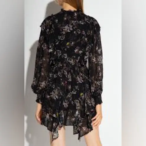ALLSAINTS Elise Viola Dress Black Floral Mini UK 8 US 4 Romantic Goth Ruffle
