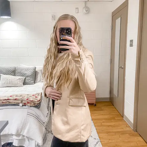 Joie NWT  Leather Faux Tan Beige Blazer Coat Jacket Blogger Pinterest Fav Cream