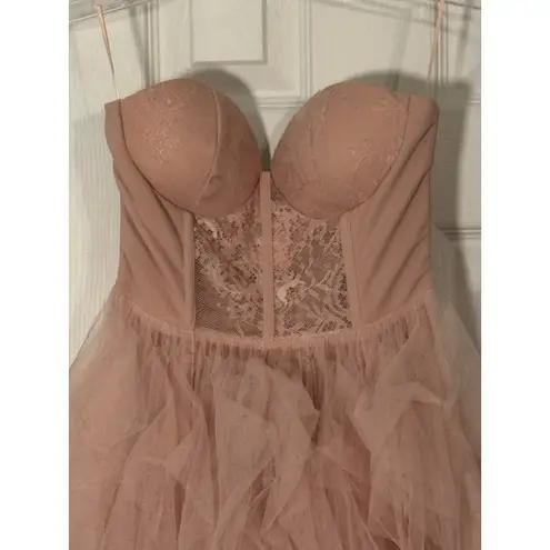 Faeriesty Light Pink Strapless Gown, Bra, Lace Front, Tulle Skirt, XS