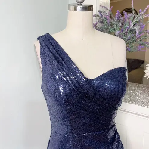 Cache  Navy Blue Sequin Formal Gown Maxi Dress with Slit 4