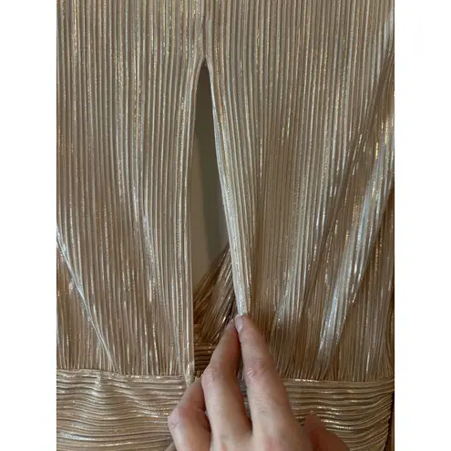 Sabina Musayev Adi Pearl Blush Metallic Pleated Mini Dress Size L Gold Size L